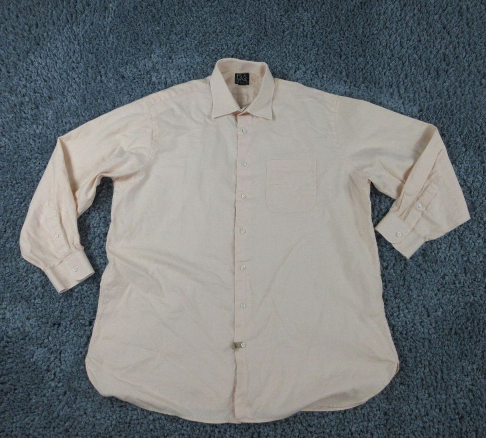 Jos A Bank Shirt Mens 17-34 Peach White Houndstooth Button Up Dress Shirt